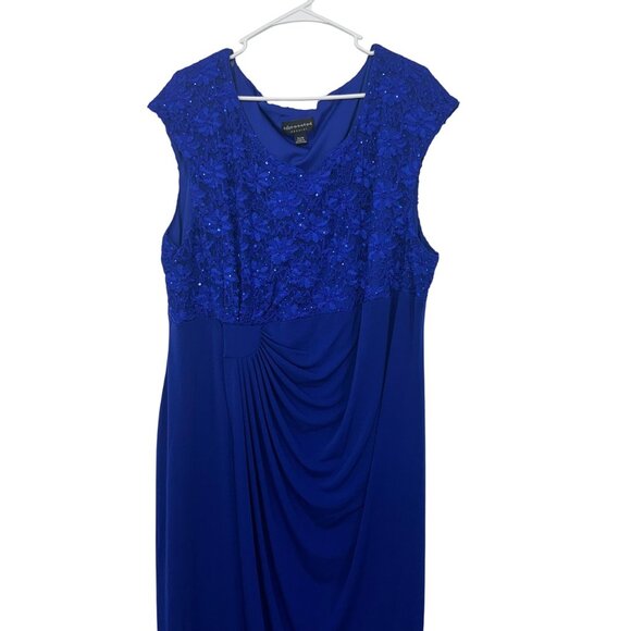 Connected Apparel Plus SZ 24W Royal Blue Gown Sequined Lace Draped Tulip Hemline - Picture 8 of 14